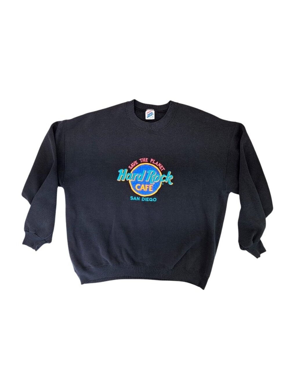 Vintage Hard Rock Cafe San Diego Sweatshirt Black XL Neon Embroidered 1980s Pink